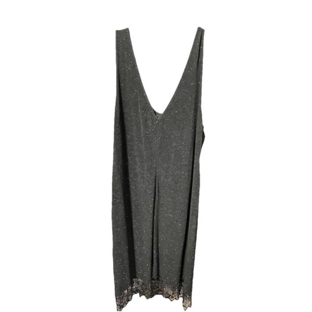 Jeffrey & Dara Evenings by Tom Barra Black Shimmery Dress Beaded Fringe Hem 22W - Picture 2 of 5